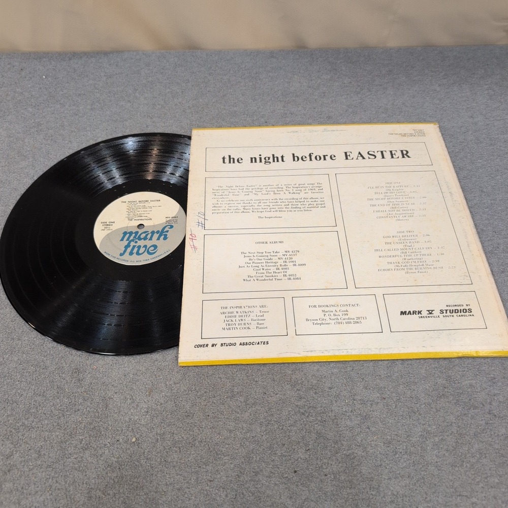 The Inspirations Night Before Easter Vinyl LP Mark Five MV4463 Gospel - Picture 2 of 2
